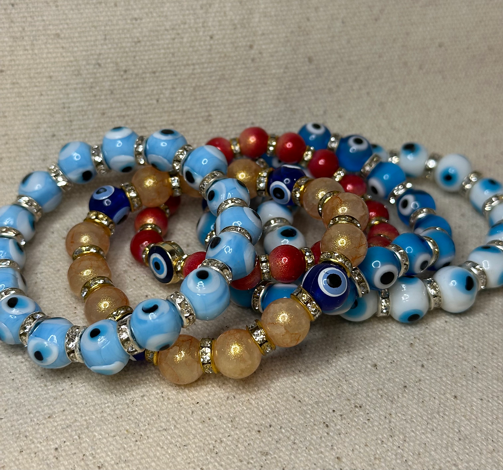 Thumbnail: Evil Eye Beaded Bracelet White Colour Beads