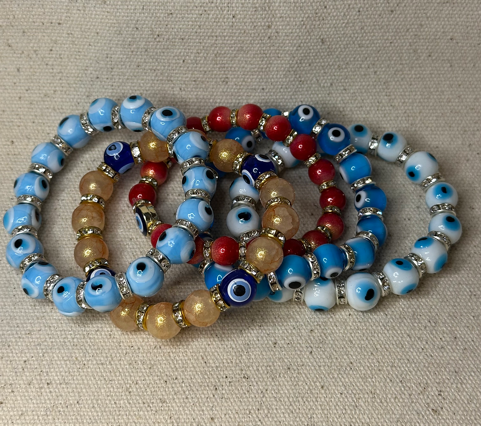 Thumbnail: Evil Eye Beaded Bracelet White Colour Beads
