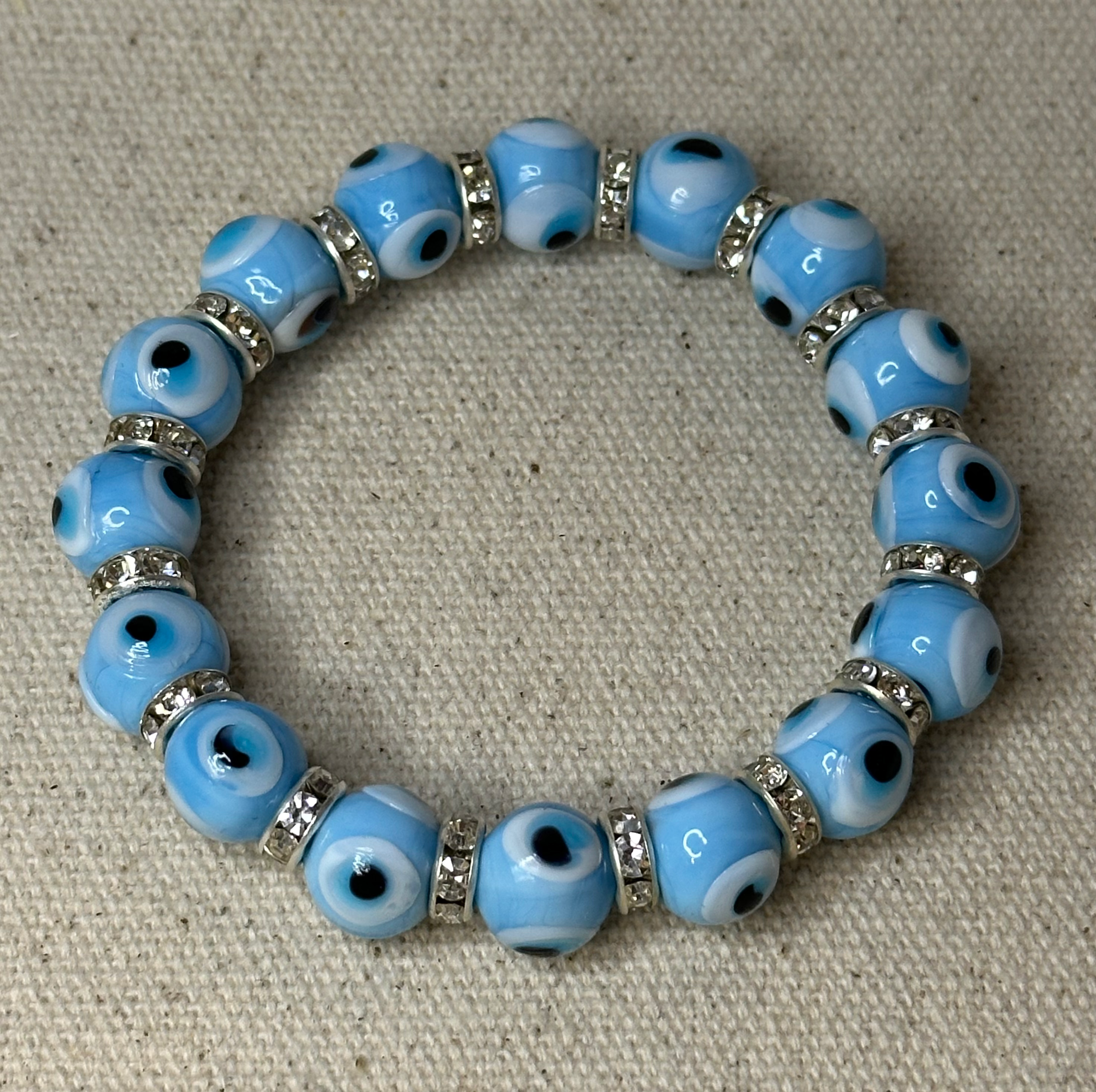 Evil Eye Beaded Bracelet Light Blue Beads