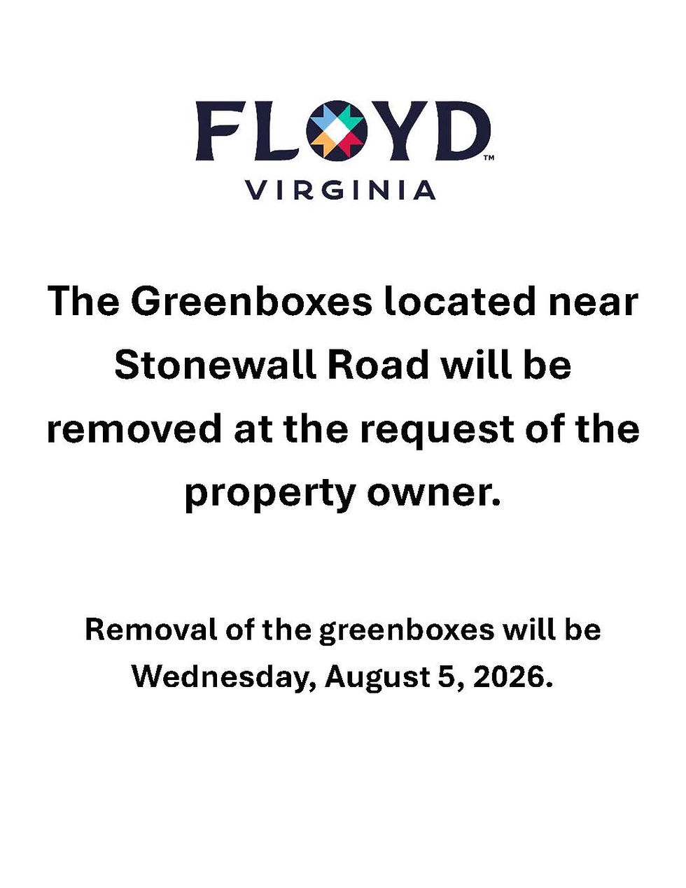 Removal of Greenboxes Near Stonewall Road