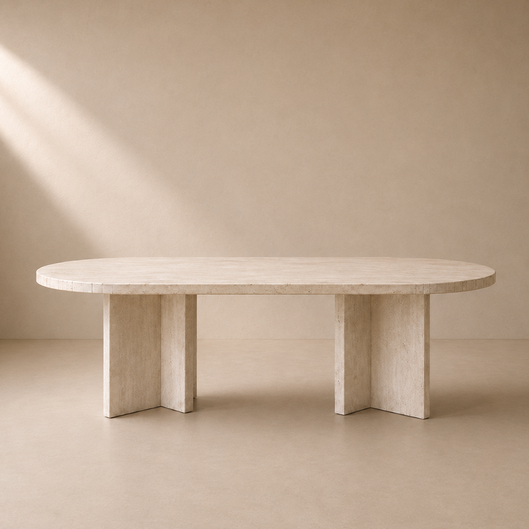 Lyra — Travertine Dining Table
