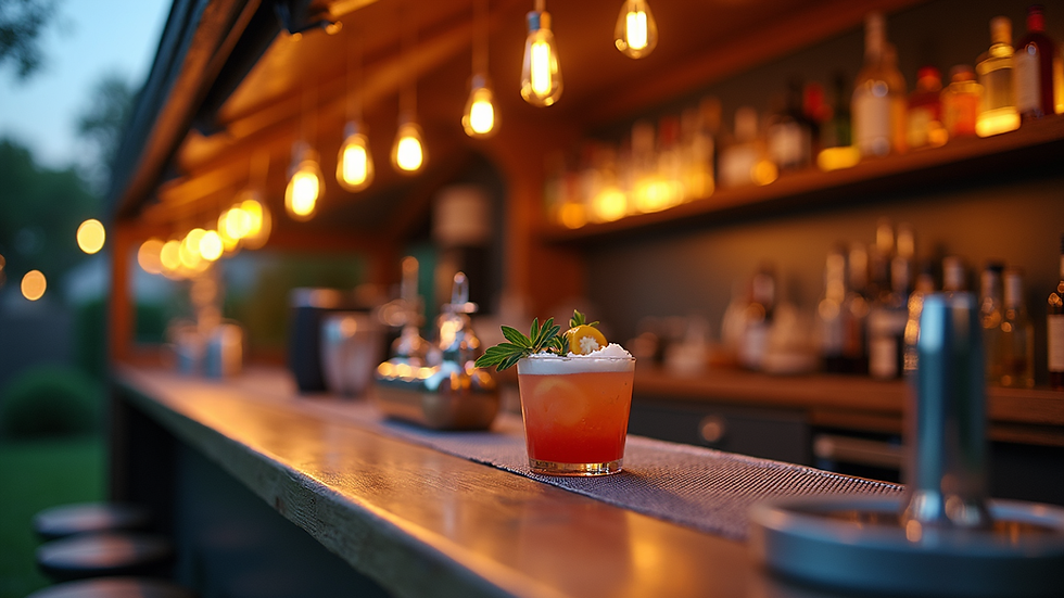 Eye-level view of a sleek mobile bar setup at an outdoor event