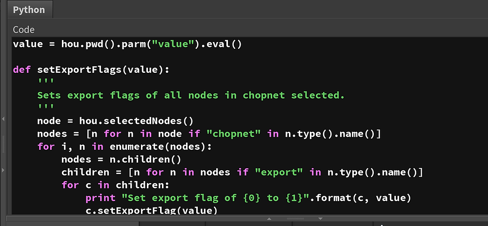 Code snippet: Set display flags for nodes matching name