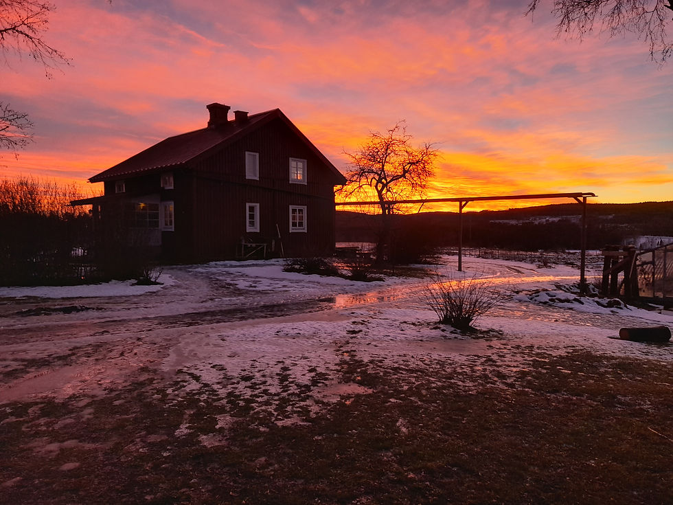 Röda huset solnedgång