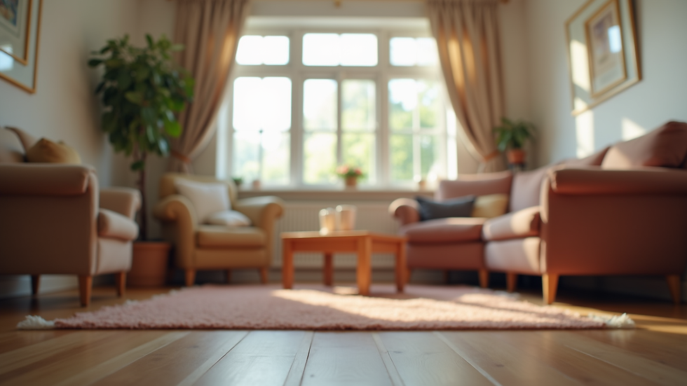Eye-level view of a cozy community room set up for a mothers' support group meeting