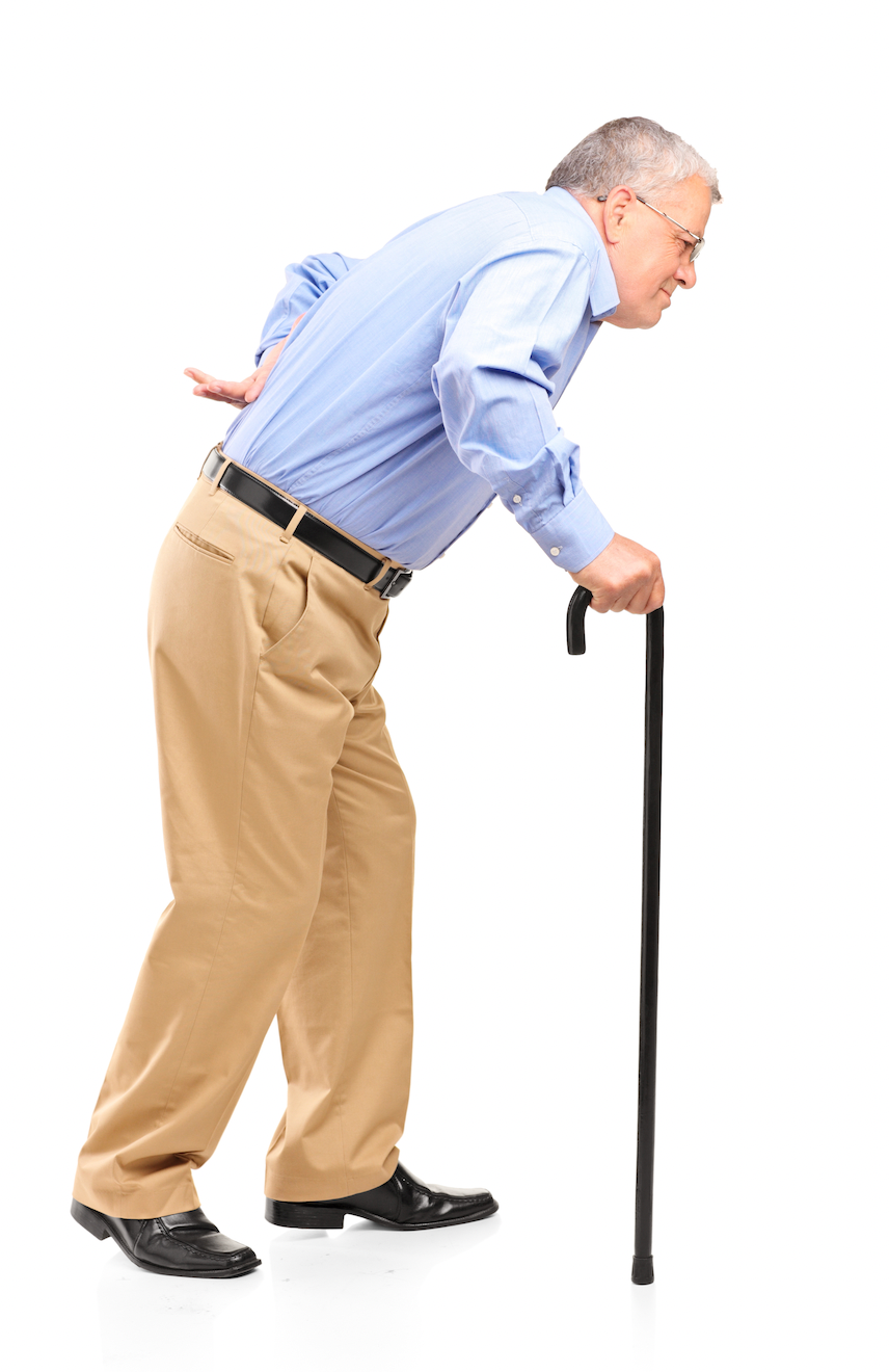 Man Walking in Bent Over Position