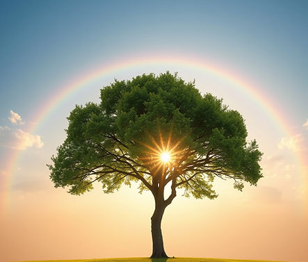Generate a scenery of the rainbow with a DVD-tree with the sun .jpg