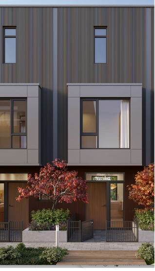 Architectural structural design of ENZO luxury townhomes on Vancouver’s West Side, highlighting a premium non-stacked vertical residential layout engineered for absolute acoustic privacy with no shared ceilings above or floors below in Vancouver's west side on a quiet inner street with future park front facing.