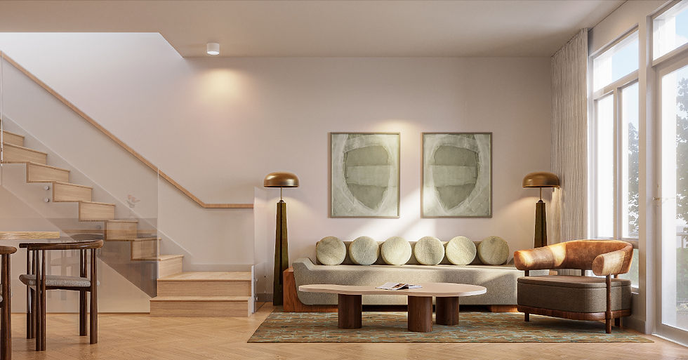 Open-concept main level with herringbone hardwood and floor-to-ceiling windows in an ENZO Vancouver townhome