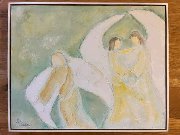 Miniaturbild: "Schutzengel Freundschaft" 27x37 cm in Acryl, in Handarbeit gerahmt
