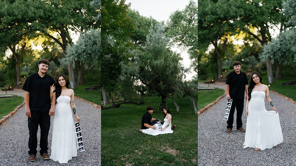 Expecting couple in neutral-toned outfits posing during a maternity photoshoot.