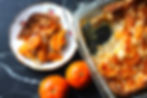 a scoop of homemade vegan cobbler made from mandarin oranges on a plate