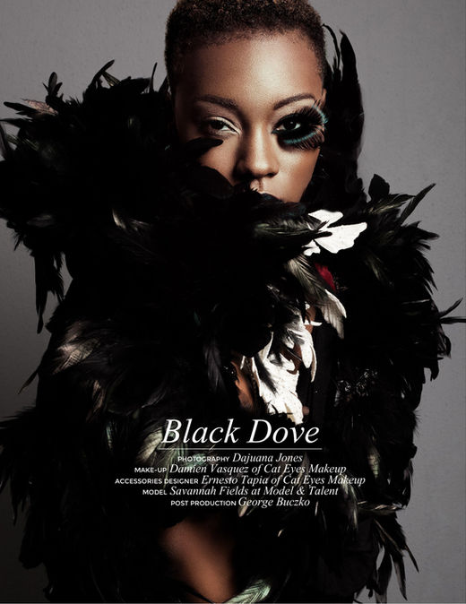 a photo of a woman with black feathers is titled black dove