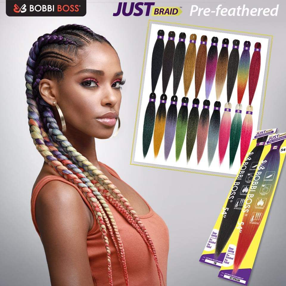 Woman with colorful braided hair extensions.
