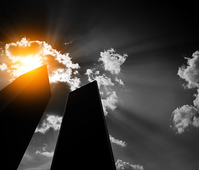 Silhouette of Towers on background of black and white sky. 09.11.2001 American Patriot Day