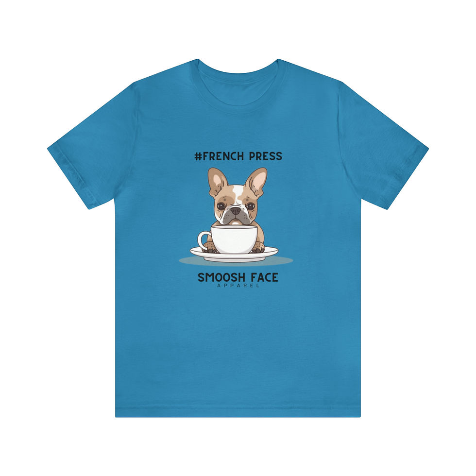 Thumbnail: T-Shirt with French Bulldog with a cup of coffee and the words #FrenchPress