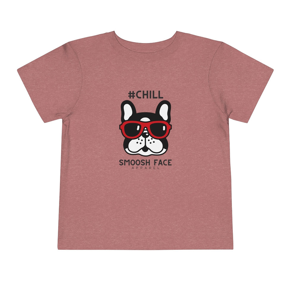 Thumbnail: French Bulldog wearing Red Glasses with #Chill on a toddler t-shirt