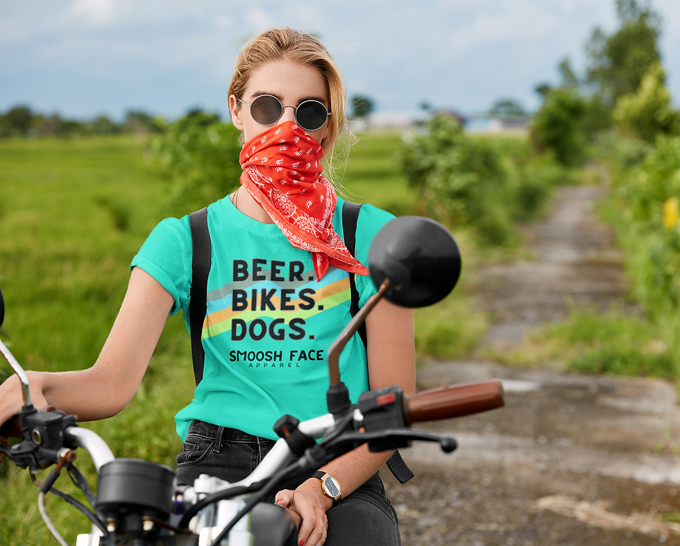 Thumbnail: Woman on motorcycle wearing Beer. Bikes. Dogs. T-Shirt by Smoosh Face Apparel