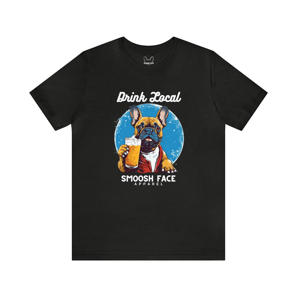 Thumbnail: Drink Local French Bulldog Tee, Frenchie Holding a Frothy Mug of Beer
