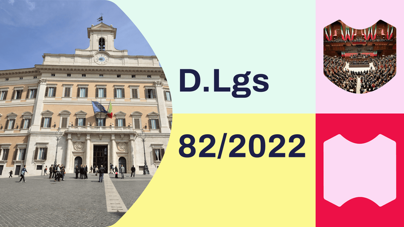 L'immagine mostra il parlamento italiano con la scritta D.Lgss 82/2022