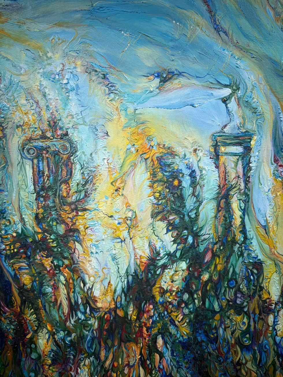Asphodel Second Vibration by Allie Sutherland large scale oil on canvas painting detail
