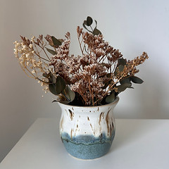 Speckled Blue Vase with flowers.jpeg