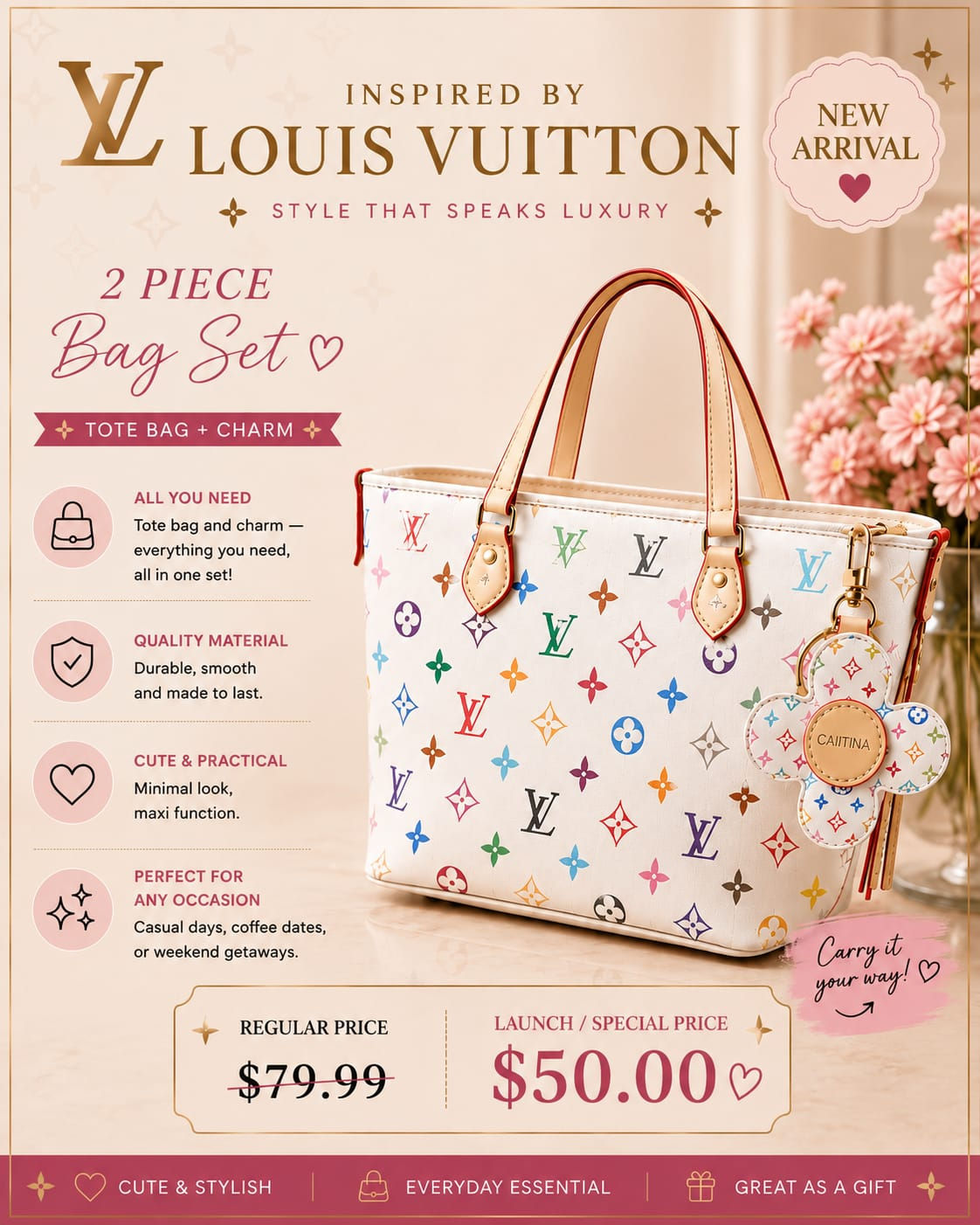 Bolso Tote Inspirado en Louis Vuitton – Edición Multicolor ✨