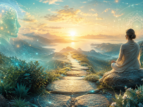 Camino luminoso al amanecer que simboliza conciencia, transformación y regreso a uno mismo