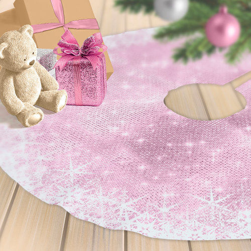 Top 10! Snowflake Glitter and Shine Pink ID671 Brushed Polyester Tree Skirt