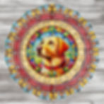 Thumbnail: 8" round vibrant mandala style wind spinner with yellow lab in the middle