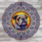 Thumbnail: 8" round vibrant mandala style wind spinner with bulldog in the middle