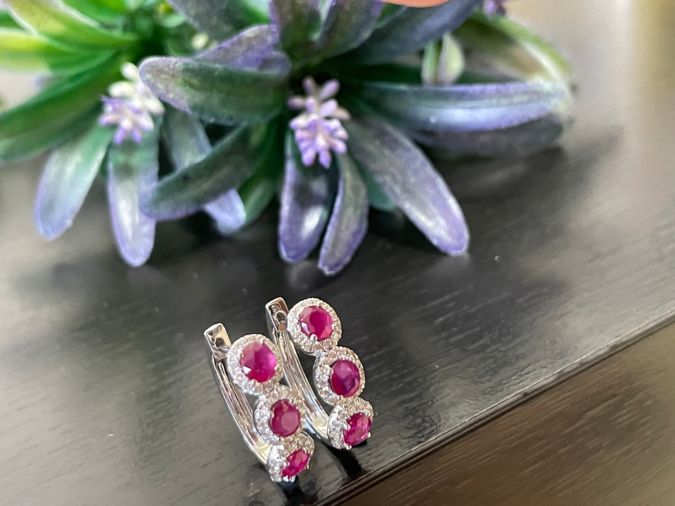 Thumbnail: Triple halo untreated mogok ruby huggie earring
