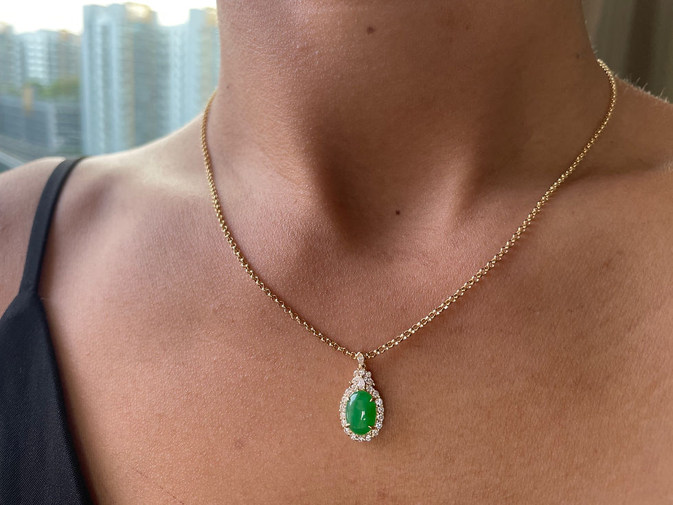 Thumbnail: Type A Jadeite Jade and Natural Diamond pendant in 18k Yellow Gold