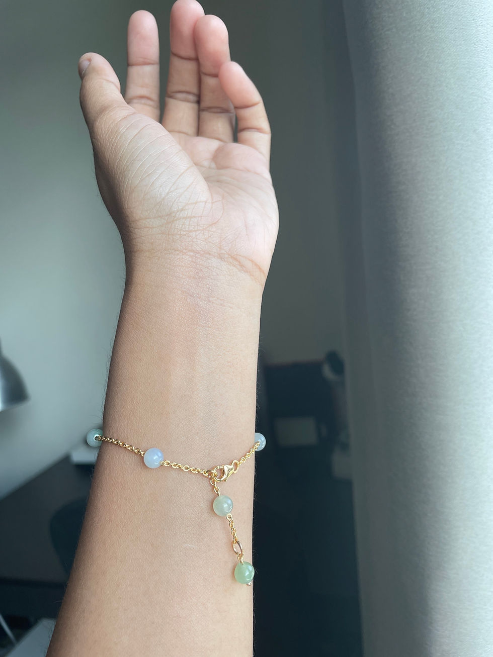 Thumbnail: Natural type A jadeite jade bracelet on model