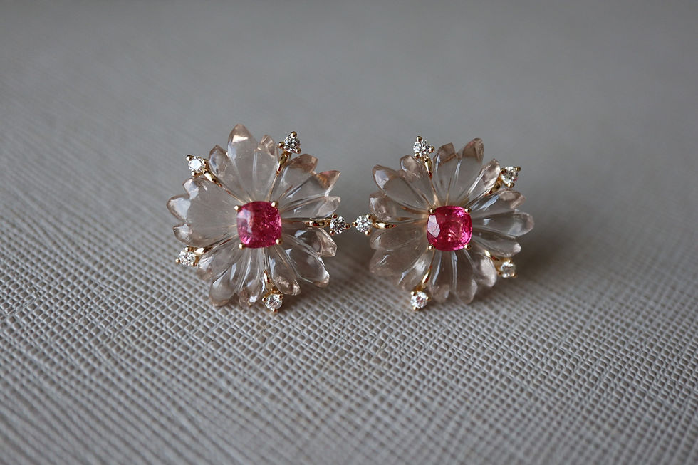 Thumbnail: Pink spinel, diamonds and rose quartz earring