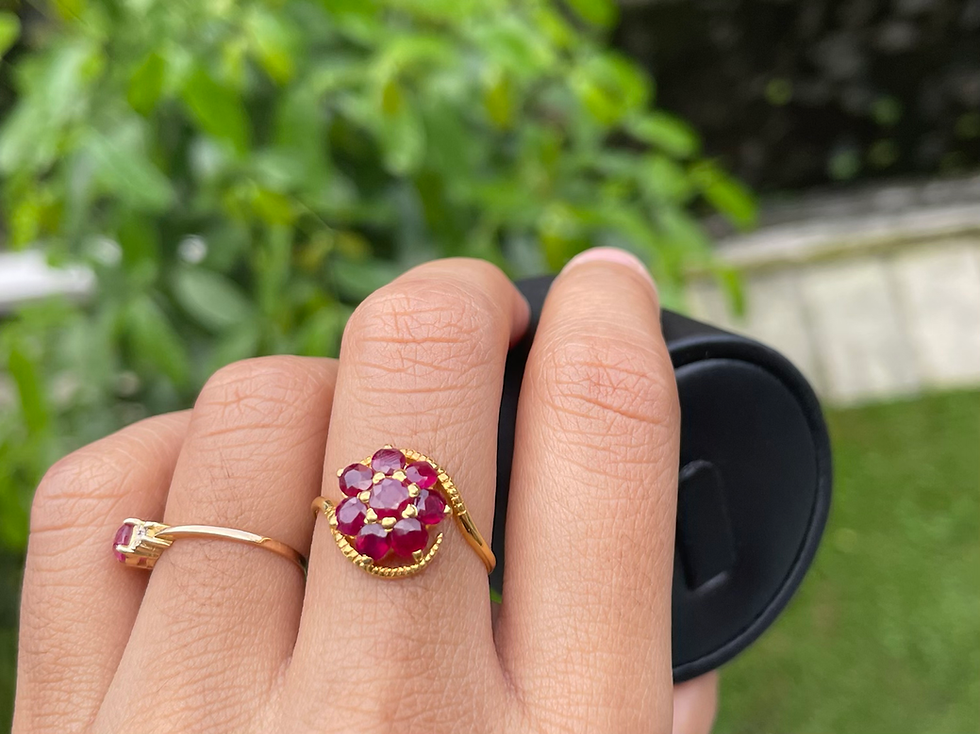 Thumbnail: Burmese Unheated Ruby Flower Ring 