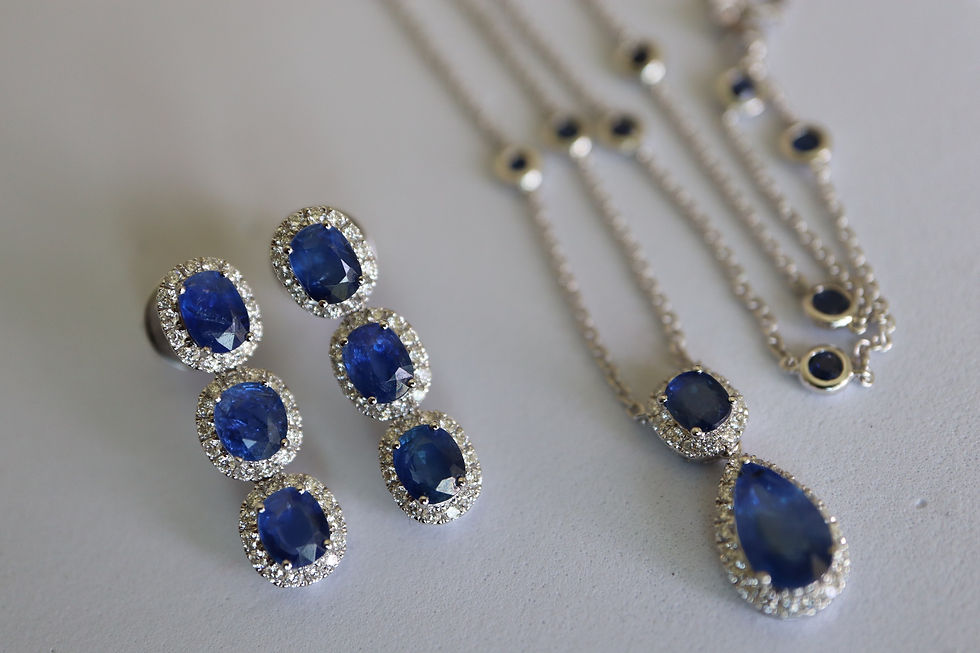 Thumbnail: Triple Sapphire Drop with diamond halo earrings in 18k white gold