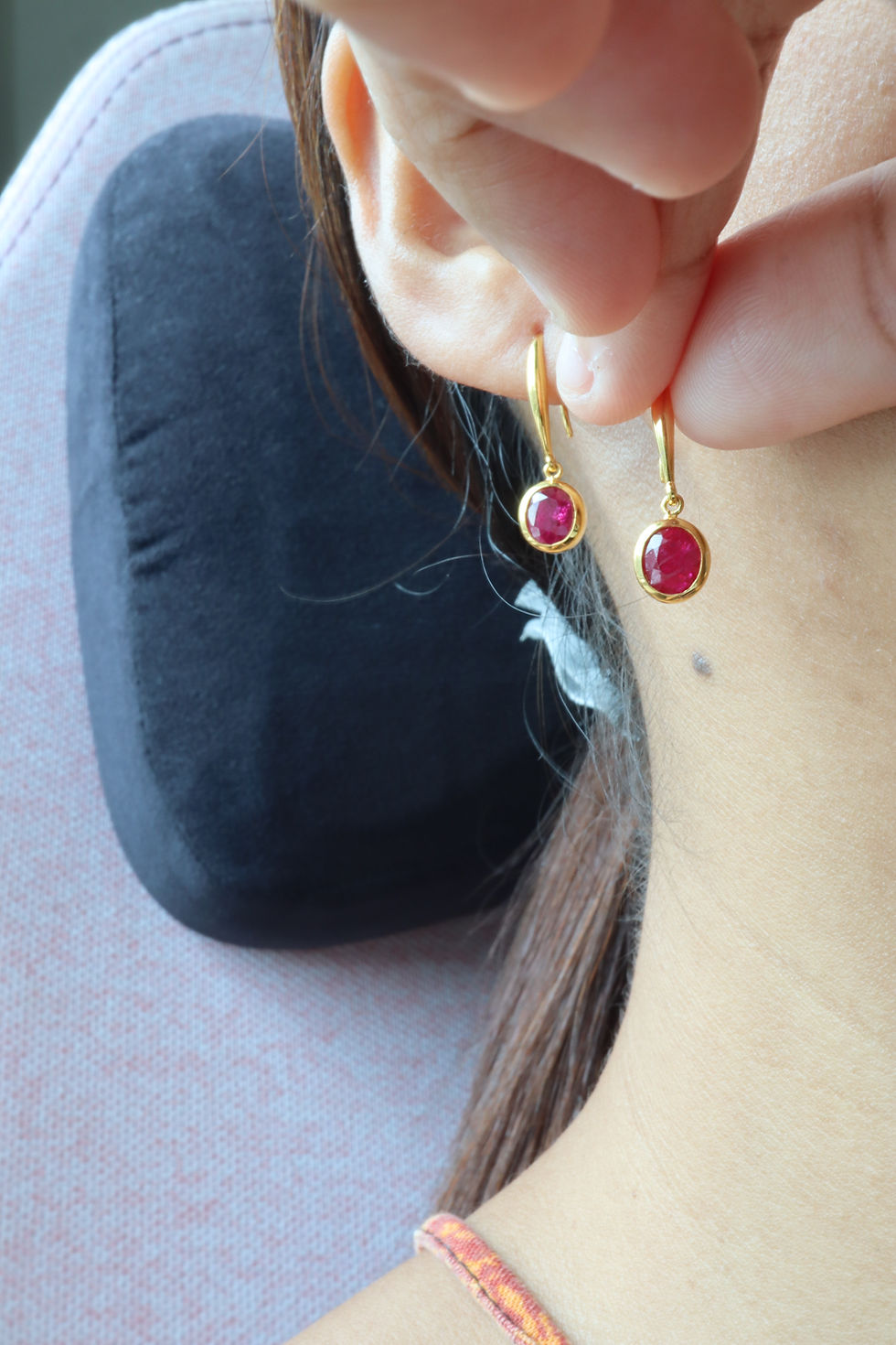 Thumbnail: Total 2.32ct Burma Unheated Ruby Earring (Ruby Hook Earrings)