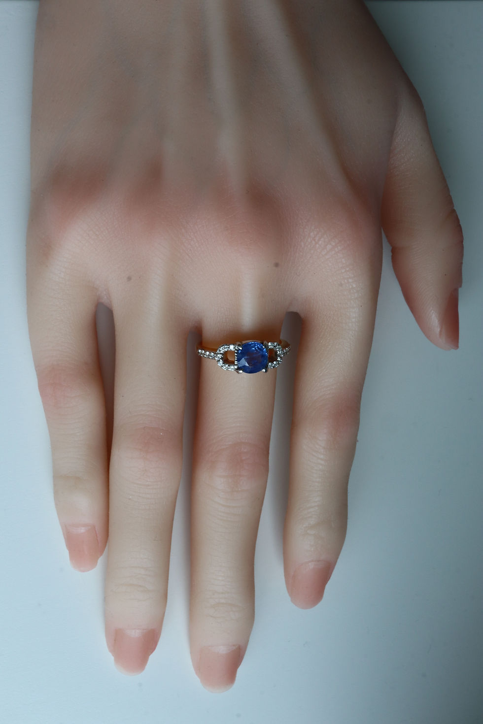 Thumbnail: Unheated Blue Sapphire Ring On Model