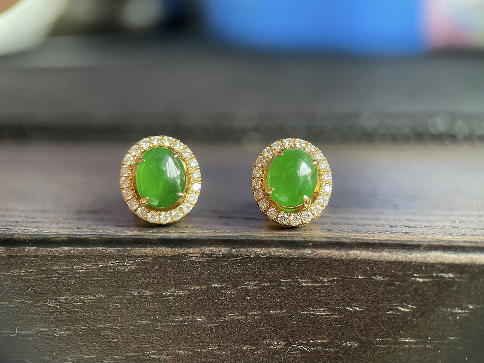 Thumbnail: Natural Type A Jadeite Jade earrings and Natural Diamond Halo 2 Way Earring