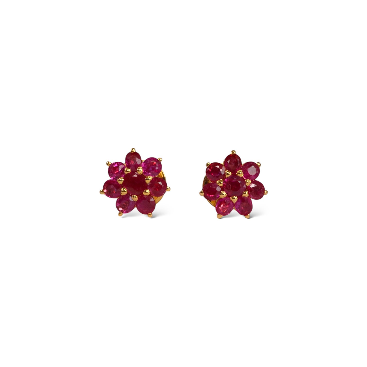 Burmese Unheated Ruby Flower Earring