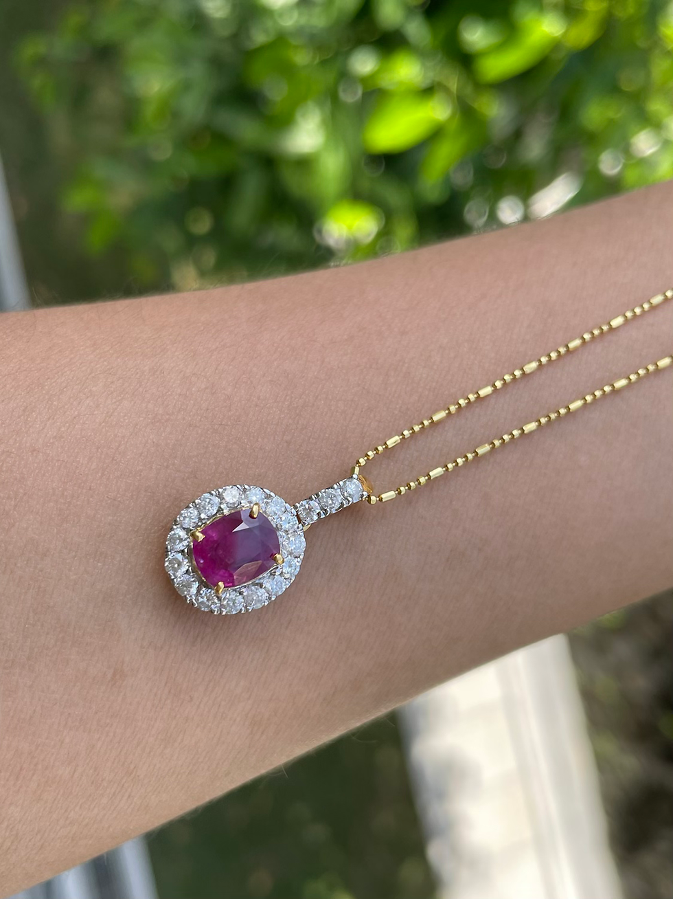 Thumbnail: 1.95Ct Burmese Ruby and Natural Diamond Pendnat in 18k solid gold 