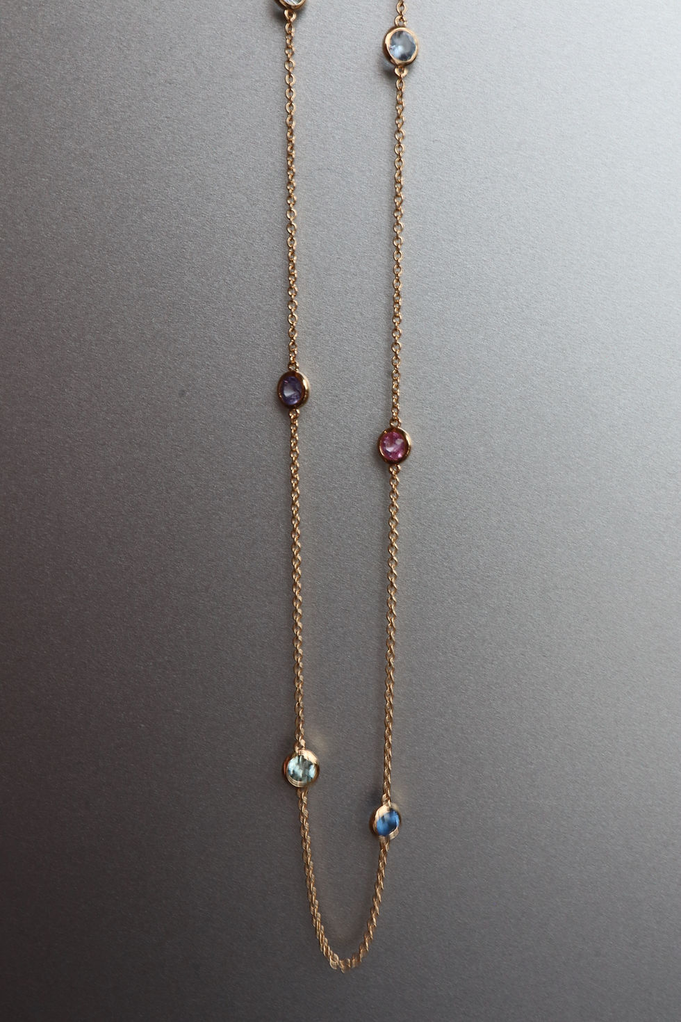 Thumbnail: Pastel Sapphires Yard Necklace (Sapphire Station Necklace)(T 2.1ct/Yellow Gold)