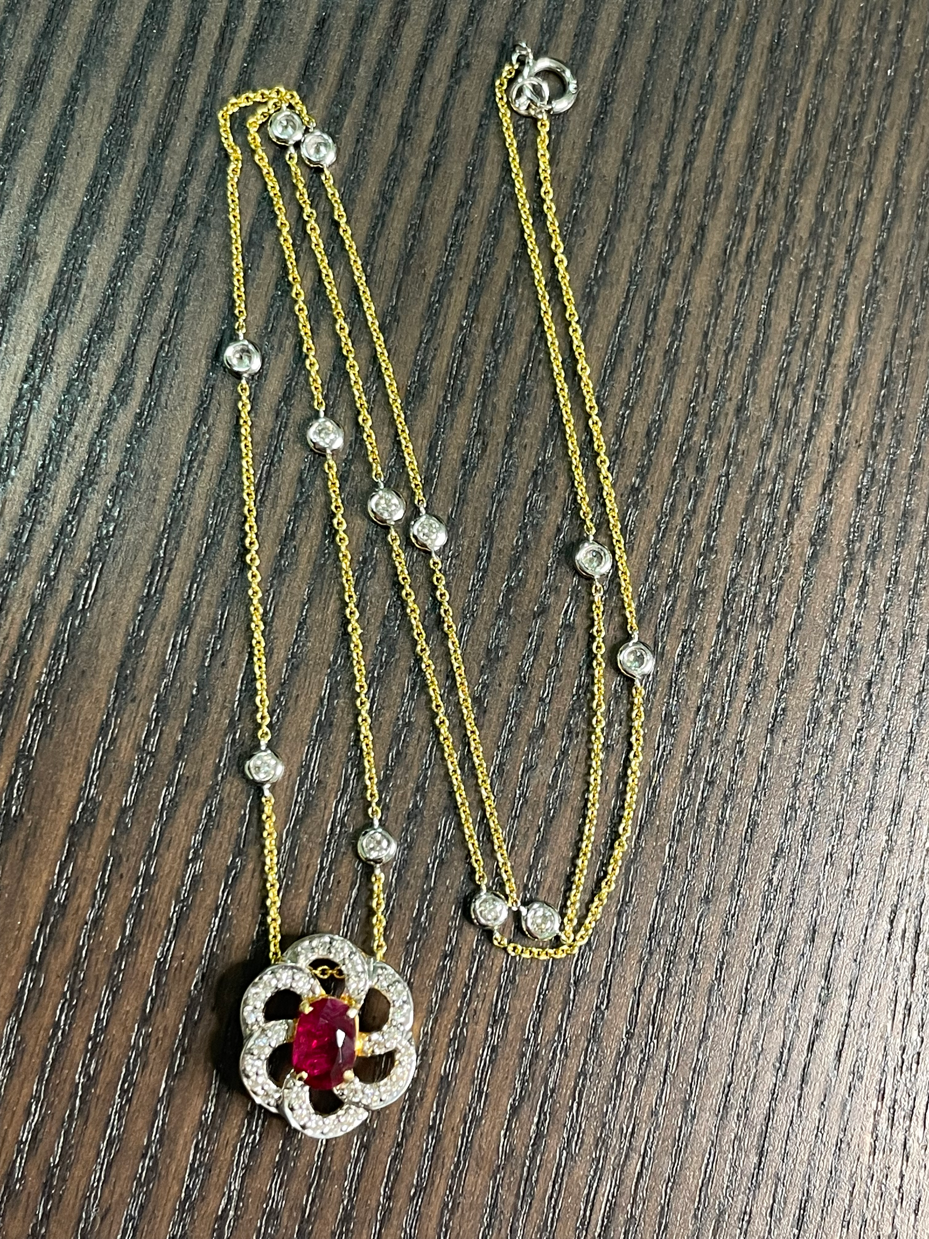 NGI certified Burmese Unheated Ruby and Natural Diamonds Necklace in 18k soli