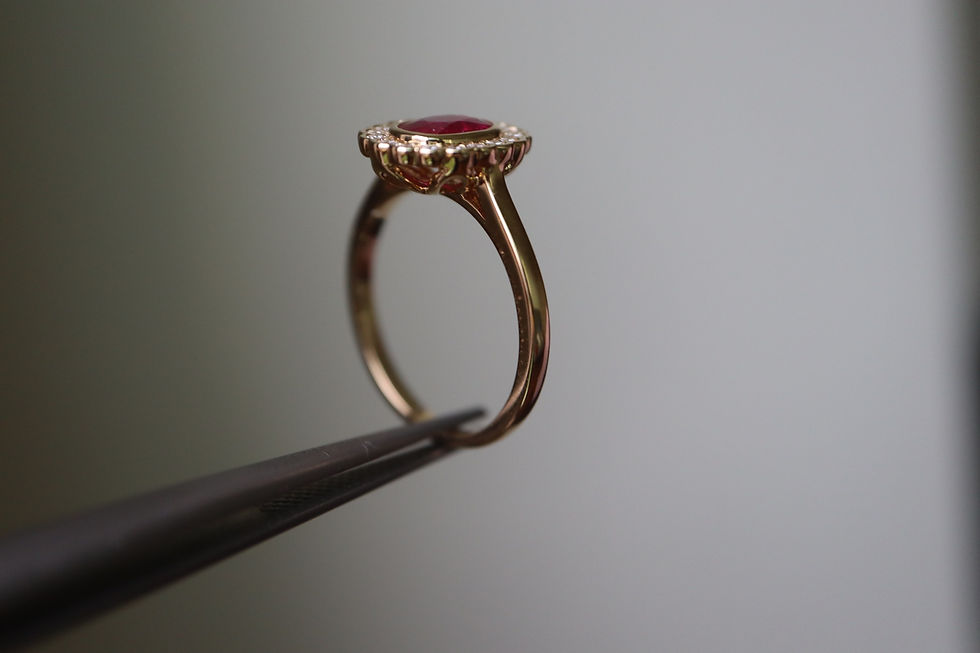 Thumbnail: 0.87Ct Burma Unheated Ruby Halo Bazel ring in 18k solid gold