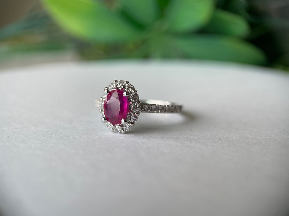 Thumbnail: 0.985Ct Burma Unheated Ruby and Natural Diamond Ring in 18K Gold