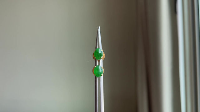 Thumbnail: Type A Jadeite Jade Stud earring in 18k solid gold