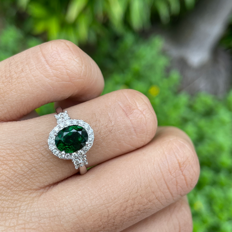Thumbnail: 1.76Ct Tsavorite Garnet & Diamond Halo Ring