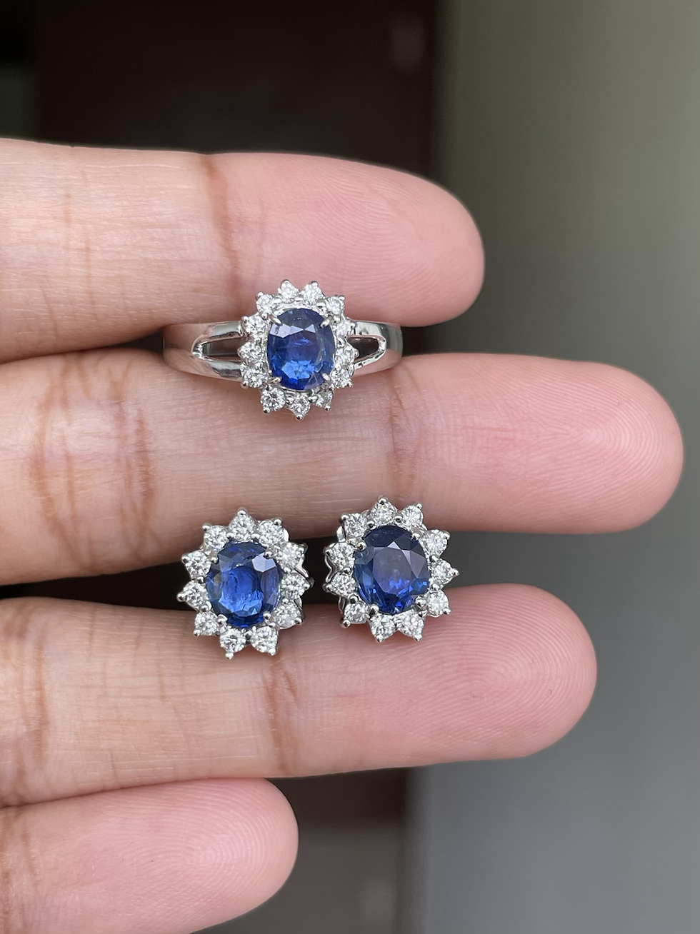 Thumbnail: 2.3Ct Burmese Unheated Sapphire Earring and Ring Set