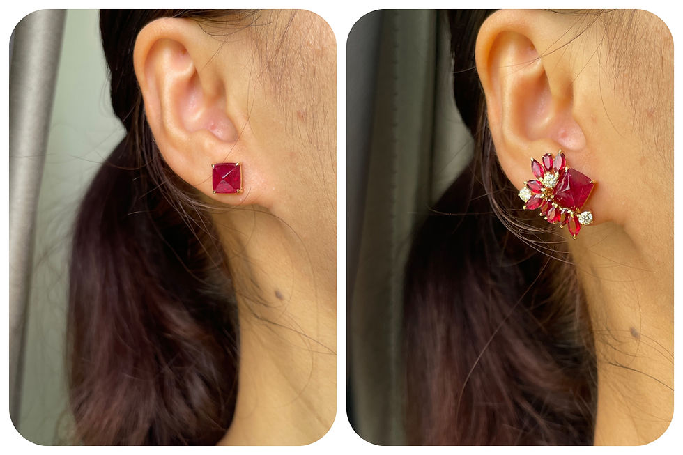 Thumbnail: Sugar loaf red spinels earring with enhancer-natural diamonds & 18k solid gold
